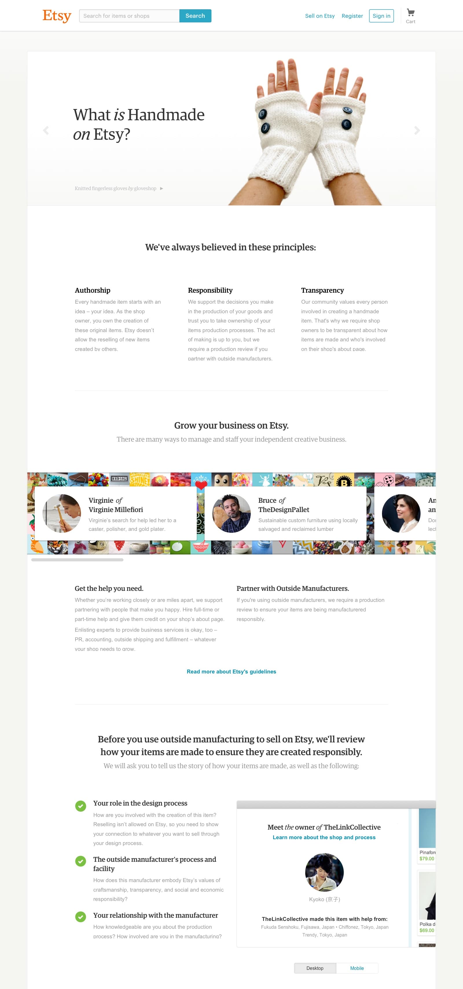 Screenshot of Etsy's manufacturing guidelines page