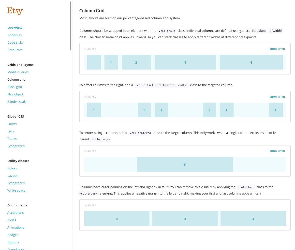 A screenshot of Etsy's new style guide