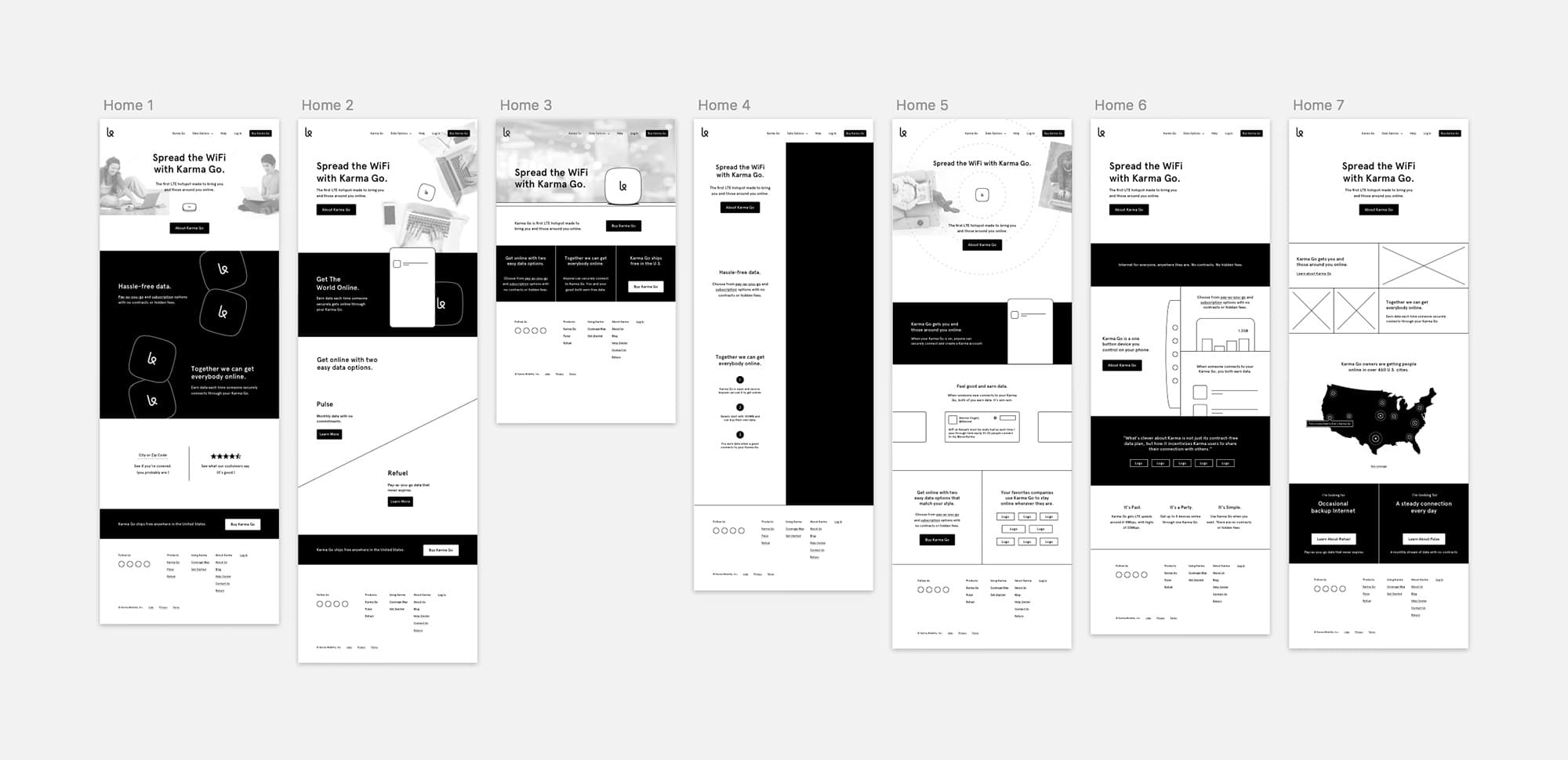 Wireframes of Karma's new homepage