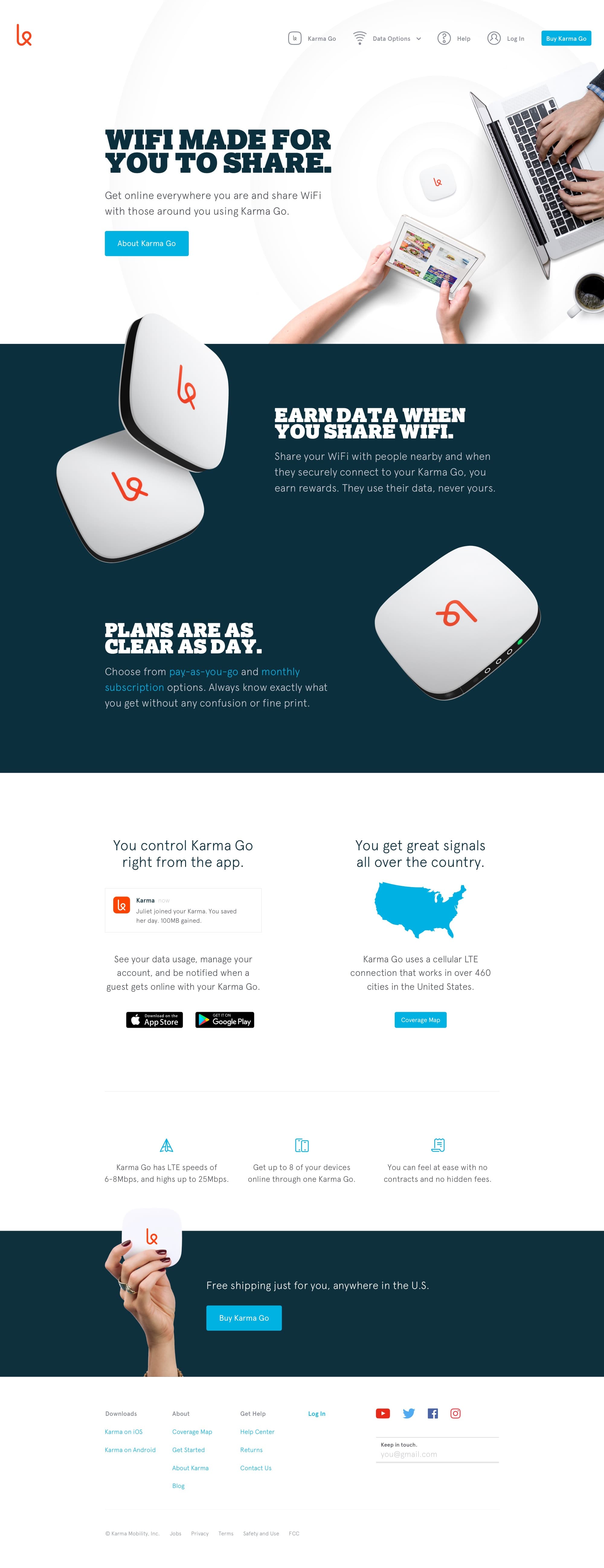 Screenshot of Karma's new homepage
