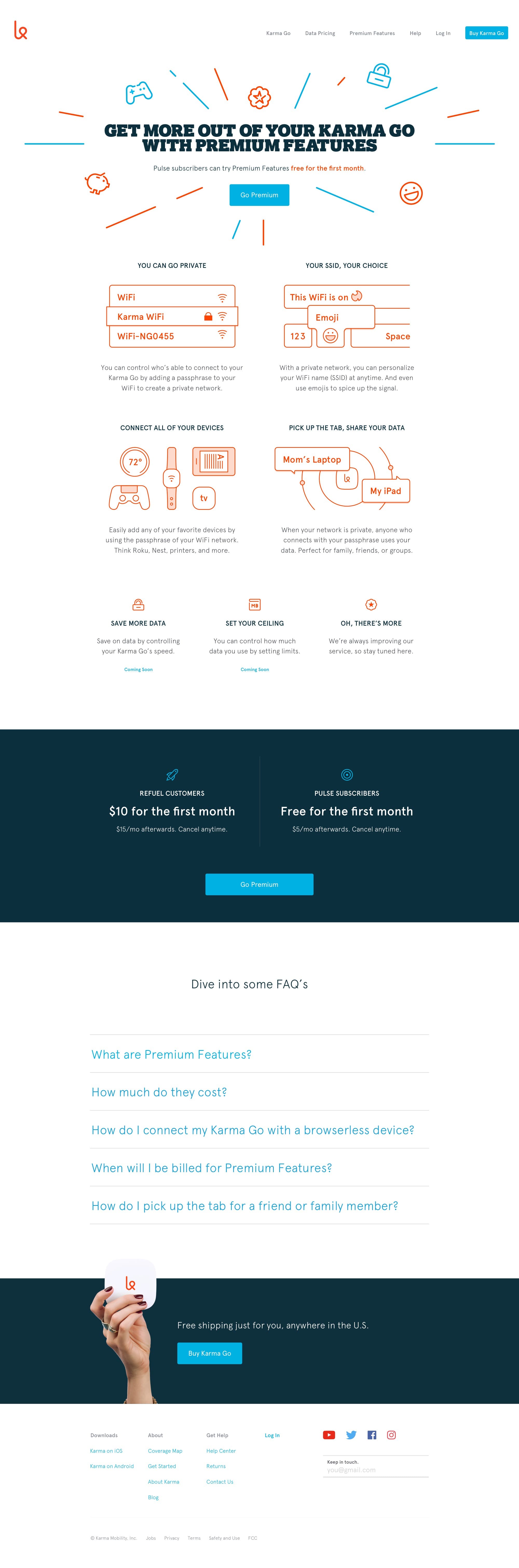 Screenshot of the Premium Features page