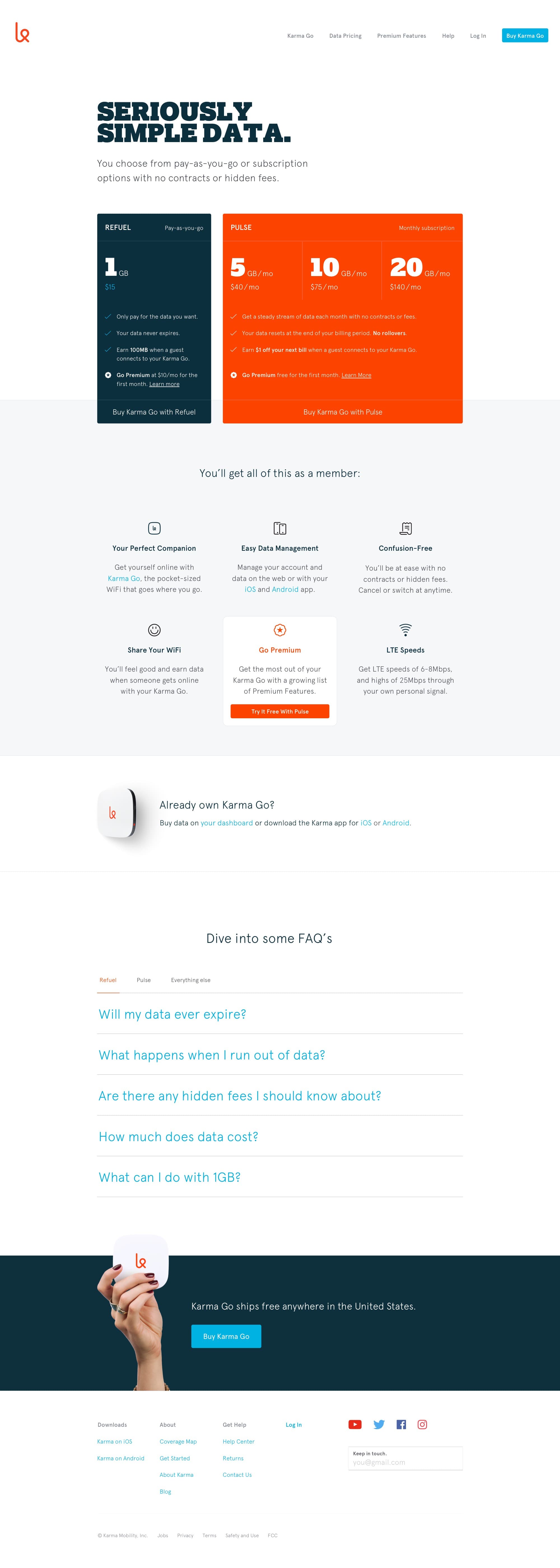 Screenshot of the second version of pricing pages for Refuel and Pulse